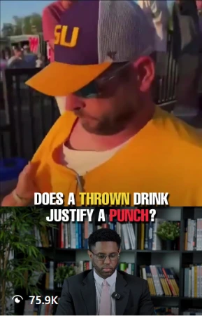 Dallas attorney reaction video about a thrown drink, using a consistent split-screen format.