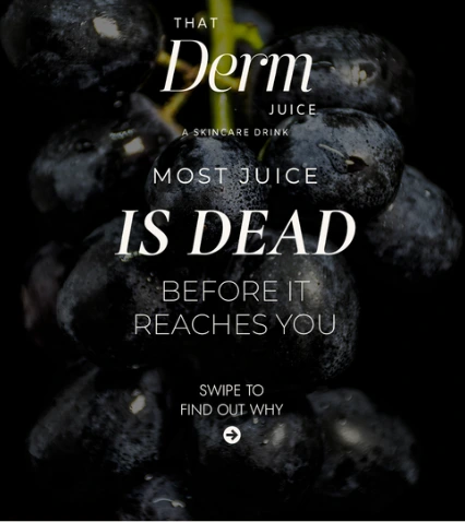 That Derm Juice skincare graphic with black textures and elegant white typography.